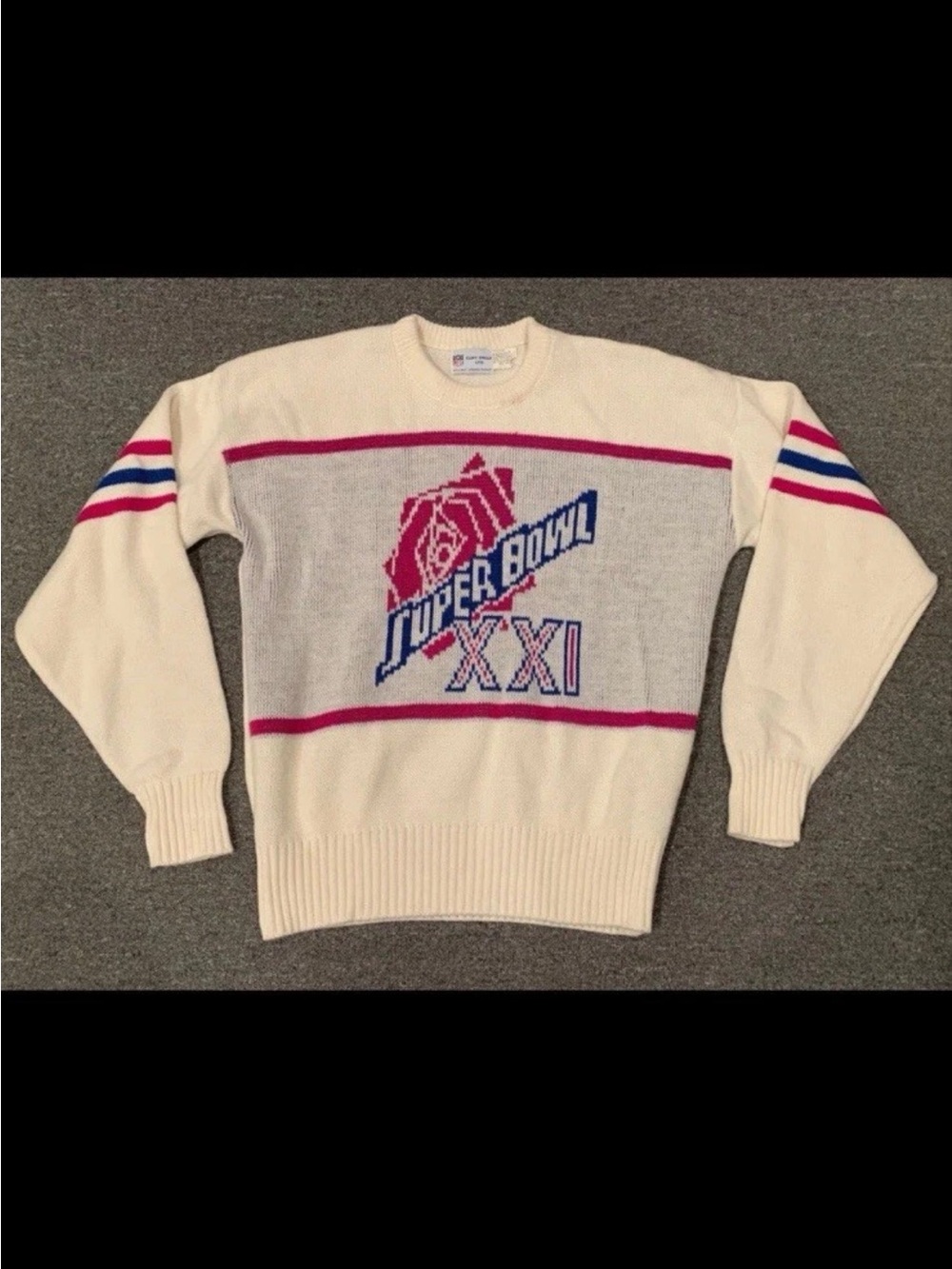 1987 NFL Cliff Engle Super Bowl XXI Sweater Rose Bowl Made in USA